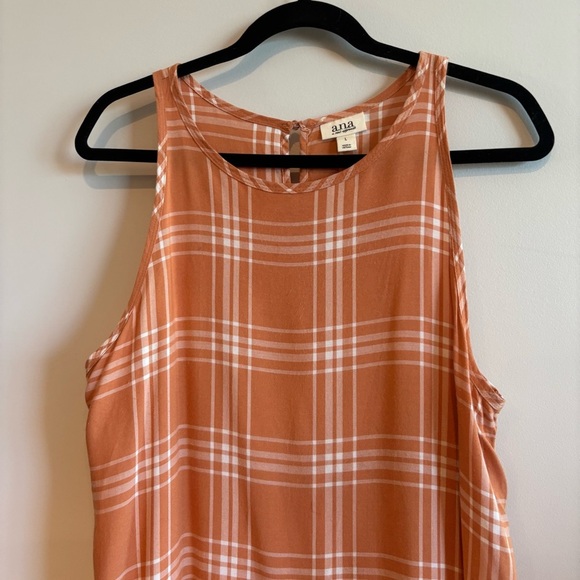 A.N.A. Orange Plaid High-Low Hem Dress Large Preppy Beach Flowy Lightweight - Picture 8 of 12